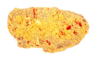 Pork meat slice in spicy bread crumbs on white