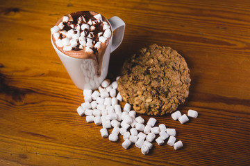Hot chocolate marshmallows and cookie