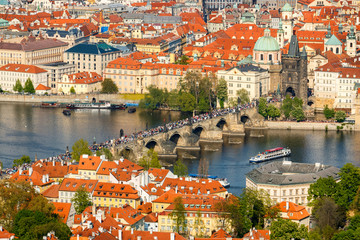 Fototapeta na wymiar People on Charles Bridge, Prague, Czech Republic