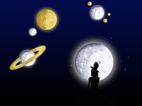 Girl watching the planets