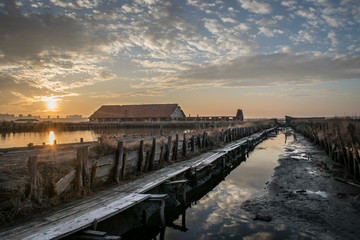 Obraz premium Burgas salt mines on sunset