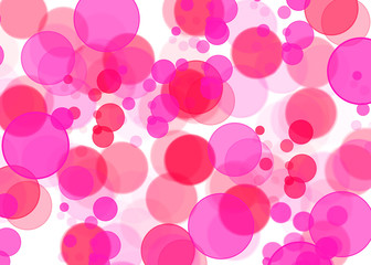 pink and red bokeh bubbles on white background
