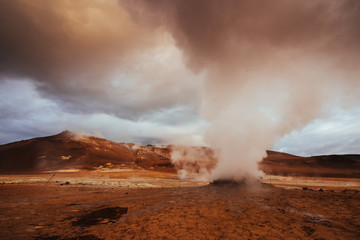 Geothermal area Hverir. Location place Lake Myvatn