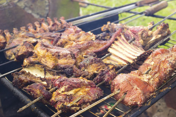 Brazilian barbecue. Churrasco Gaucho. Churrasco Uruguay. Grilled meat. meat skewer