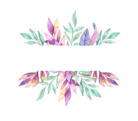 Hand drawn watercolor illustration. Frame with Spring leaves. Floral design elements.  Perfect for invitations, greeting cards, blogs, posters and more - 137602193