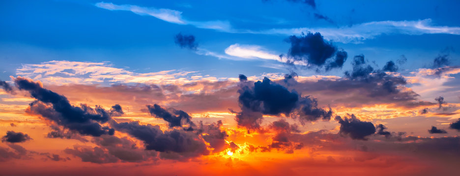 Fototapeta Sunset, sunrise sky cloudscape, beautiful nature background