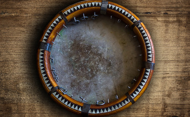 Central Asian tambourine. Uzbek doira. The traditional uzbek musical instrument doira