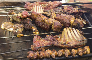 Brazilian barbecue. Churrasco Gaucho. Churrasco Uruguay. Grilled meat. meat skewer