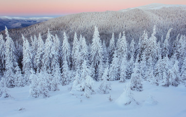 Mysterious winter landscape majestic mountains