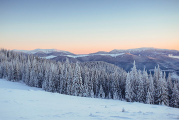 Mysterious winter landscape majestic mountains