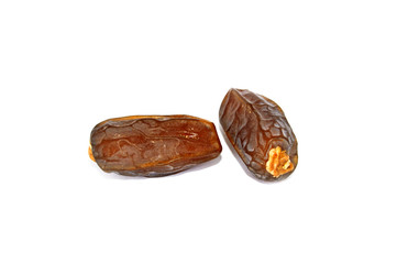 White background in plate with fruit and date fruit seed pictures
