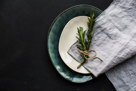 Table setting with rosemary