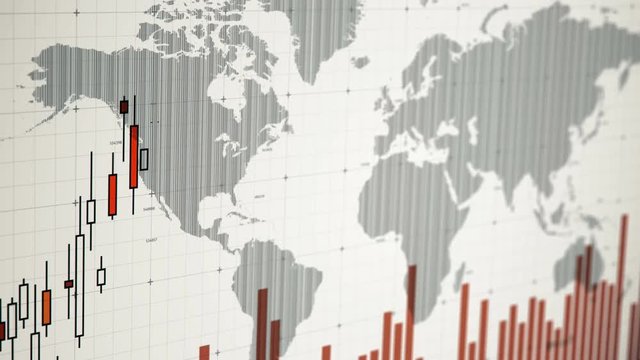 Computer screen with stock market statistics, indexes rising and falling, crisis. Electronic chart with stock market fluctuations