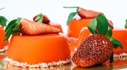 Red cake with strawberries.