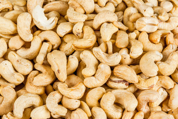 Cashew nuts in a wooden bowl  close view