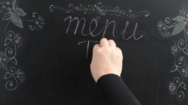 Tea menu.	We write the menu on a board.