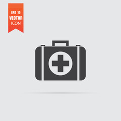 Medicine chest icon in flat style isolated on grey background.