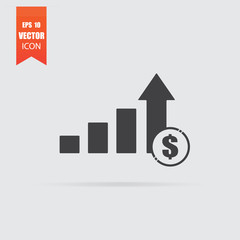 Money growth icon in flat style isolated on grey background.