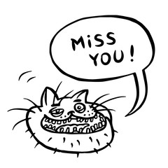 Miss You! Cartoon Cat Head. Vector Illustration