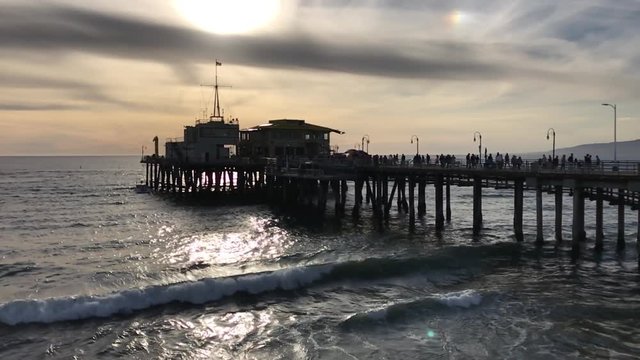 Santa Monica, CA USA - February 2017 Santa Monica pier, clouds. Slow Motion