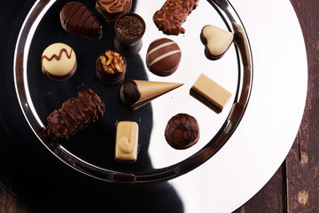 a lot of variety chocolate pralines