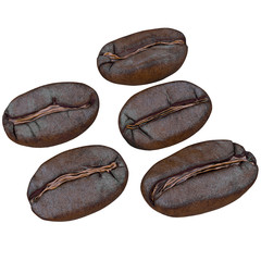 set of coffee beans, isolated on white background, 3d illustration