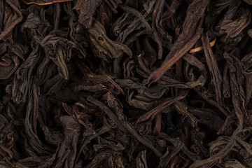 Black tea leaves close up