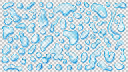 Transparent light blue drops. Transparency only in vector format