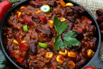 Hot chili con carne - mexican food tasty and spicy