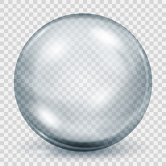 Fototapeta na wymiar Transparent gray sphere with shadow. Transparency only in vector file