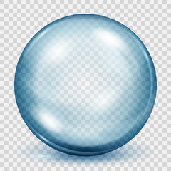 Transparent light blue sphere with shadow. Transparency only in vector file