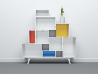 Empty shelving or library bookcase 3d illustration