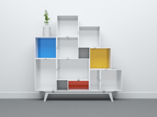 Empty shelving or library bookcase 3d illustration