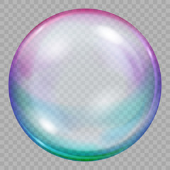 One big multicolored transparent soap bubble. Transparency only in vector file