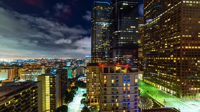 Timelapse of Clouds over City Lights in Downtown Los Angeles