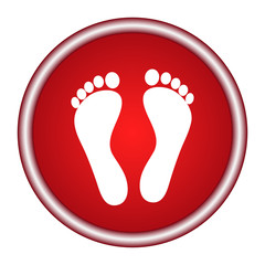 Two white human footprints, isolated on red