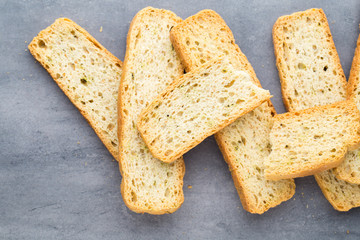 Garlic and herb bread slices. Eco food.