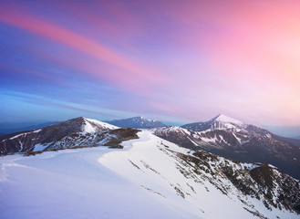 Mysterious winter landscape majestic mountains in 