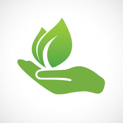 Hand holding plant. Growth concept vector illustration