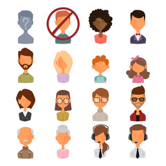 Set of people portrait face icons web avatars flat style vector.