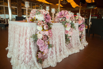 Table appointments in restaurant. Wedding preparation