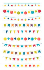 Set flat buntings garlands with ornaments.