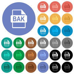 Fototapeta na wymiar BAK file format round flat multi colored icons