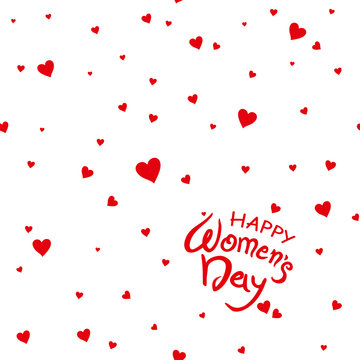 Card Happy Women's Day. Red flat vector template. Template inscription with cupid and hearts. It can be used as seamless pattern.