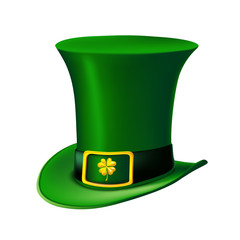 St. Patrick's Day green leprechaun hat with clover. Vector illustration