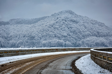 Snowy road in the mountains