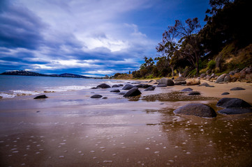 Beautiful pebble sand beach near Hobart, Tasmania, Australia