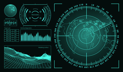 Futuristic user interface HUD tech elements for game creation or footage overlay. Sci-fi vector design set