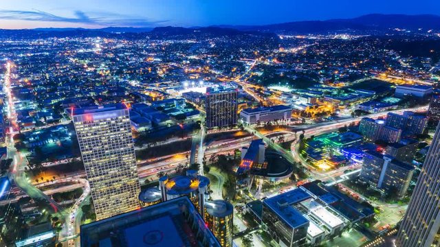 Timelapse Overview of Day-Night Transition in Downtown Los Angeles 