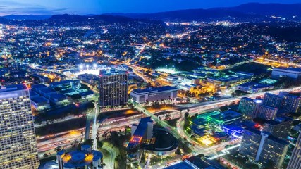 Timelapse Overview of Day-Night Transition in Downtown Los Angeles -Long Crop-